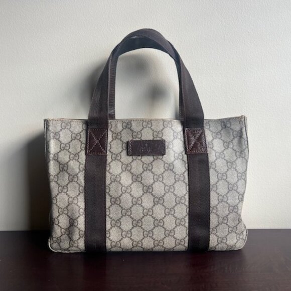 GUCCI GG Small Tote Bag PVC Beige Dark Brown